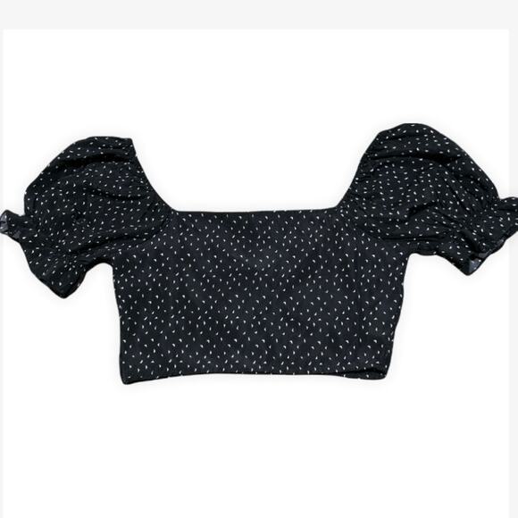 Zaful Black Printed Puff Sleeve Crop Top Size Small - Picture 8 of 8